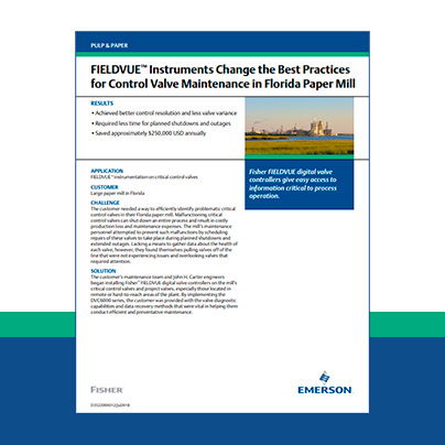 FIELDVUE™ Instruments Change the Best Practices for Control Valve Maintenance in Florida Paper Mill